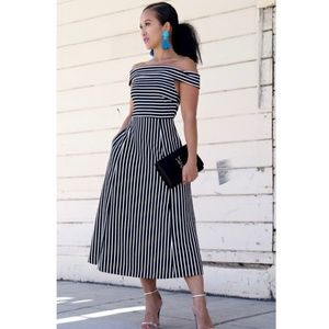 Banana Republic Striped Off Shoulder Midi Dress 14